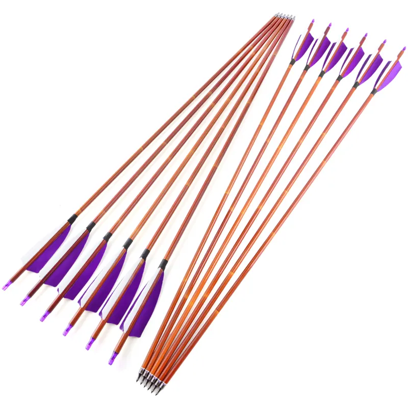 Bamboo Grain Carbon Arrows Spine 500 with Turkey Feathers for Recurve Bow Hunting (2)
