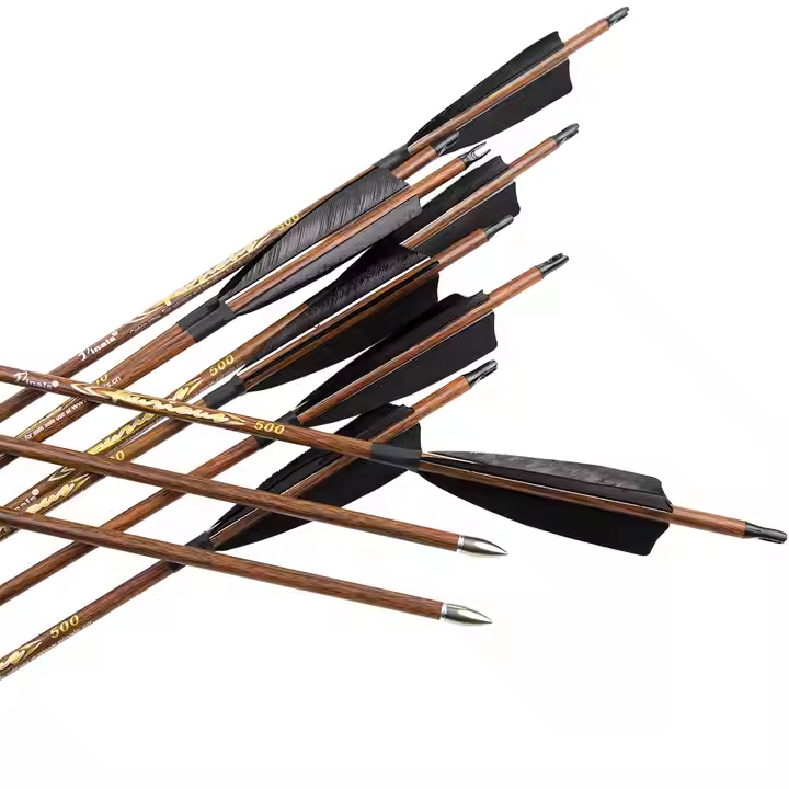Turkey Feather Carbon Arrows Wood Coated for Traditional Recurve Bow (2)