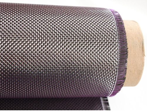 3K Silver Metallic Carbon Fiber Fabric with Purple Thread
