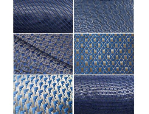 Customized Blue Jacquard 3K Carbon Aramid Hybrid Woven Fabric