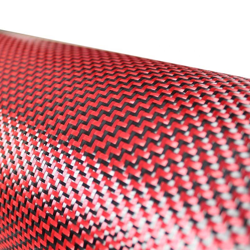 Red 3K Aramid Carbon Fiber Hybrid Twill Woven Fabric Roll (1)