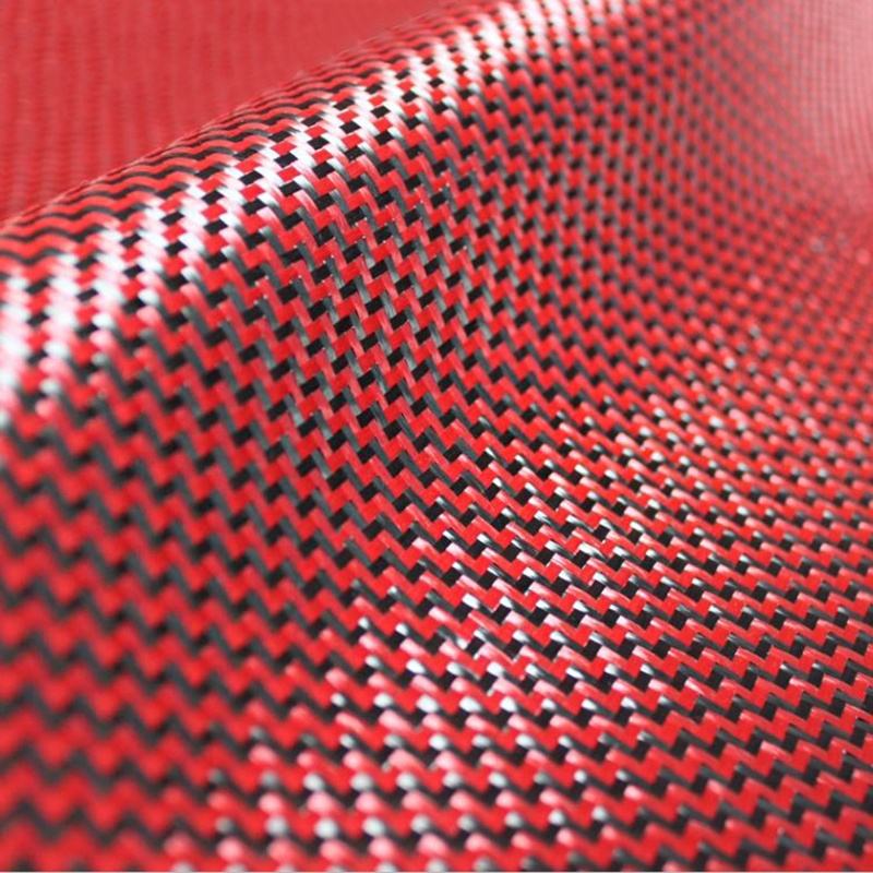 Red 3K Aramid Carbon Fiber Hybrid Twill Woven Fabric Roll (3)