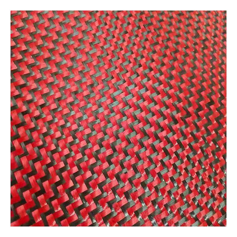 Red 3K Aramid Carbon Fiber Hybrid Twill Woven Fabric Roll (4)
